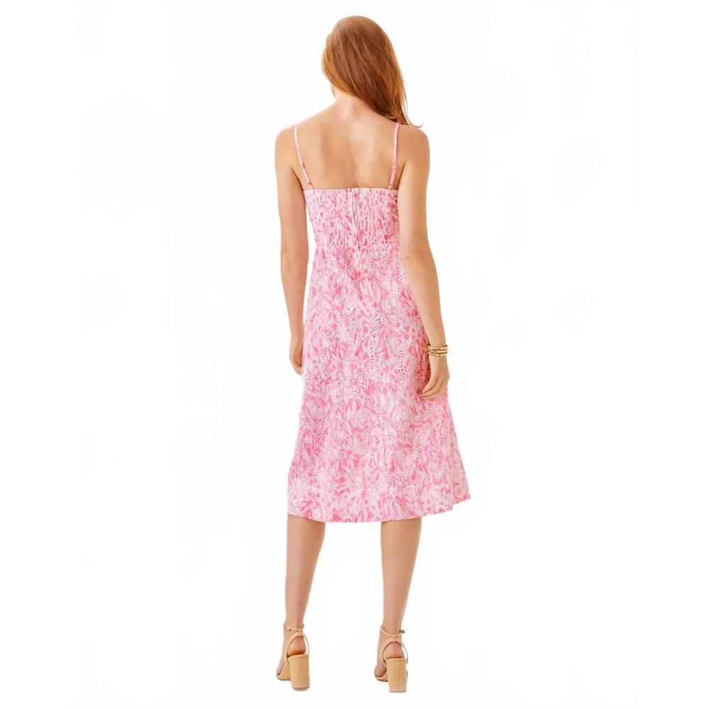 NEW LILLY PULITZER allarie midi dress in rousseau pink tulip to tango - Picture 2 of 6